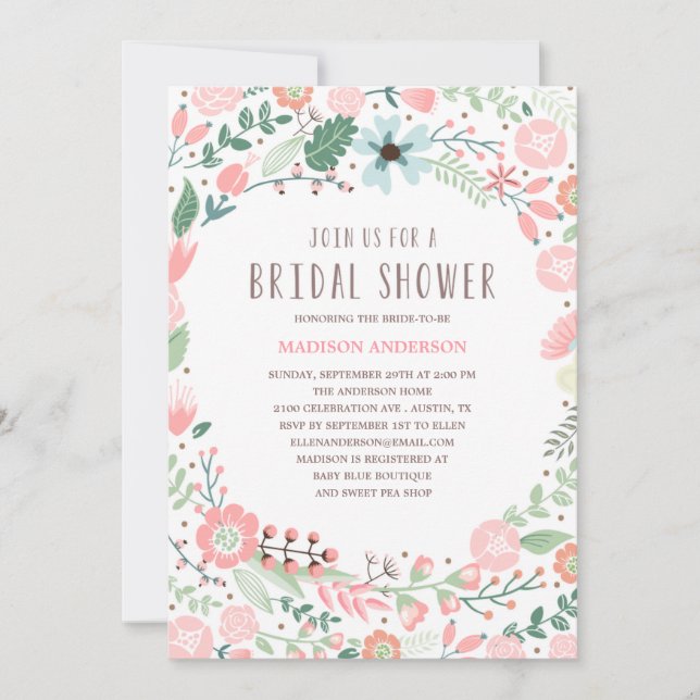 Jardin fleuri | Invitation de douche nuptiale (Devant)