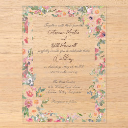 Jardin floral Acrylique clair Faire-part de mariag