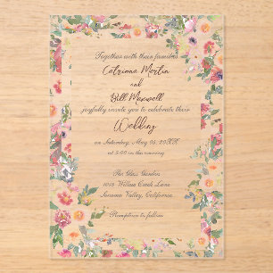 Jardin floral Acrylique clair Faire-part de mariag