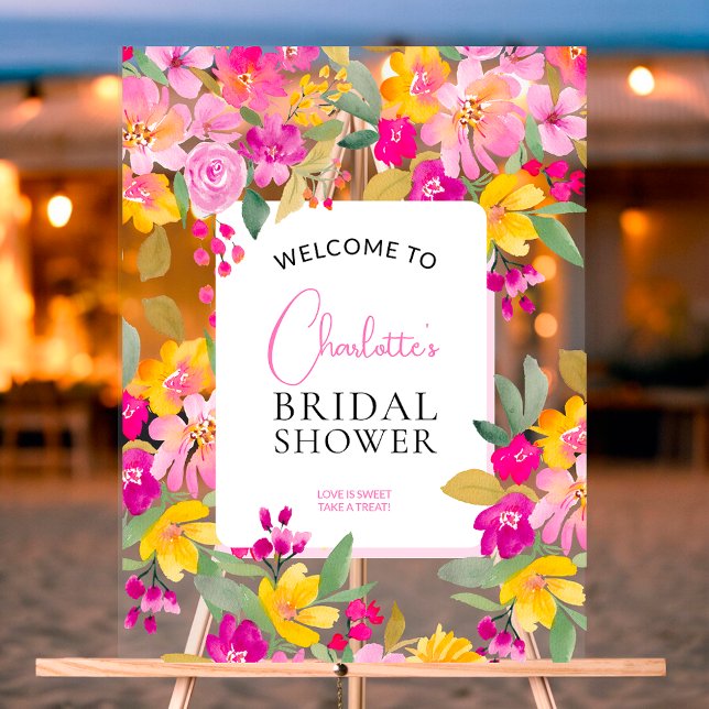 Jardin floral aquarelle Bienvenue à la baby shower (Garden floral watercolor bridal shower welcome acrylic sign)