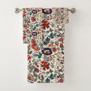 Jardin floral en rouge et bleu foncé