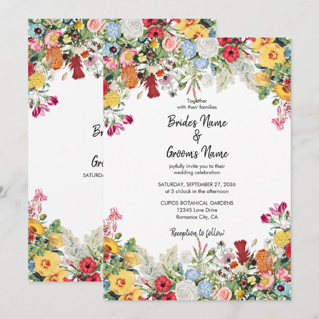Jardin Floral Faire-part de mariage aux fleurs col (Devant / Derrière)