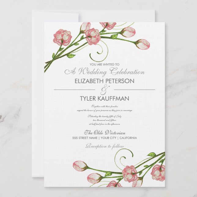 Jardin Floral Faire-part de mariage Rose (Devant)