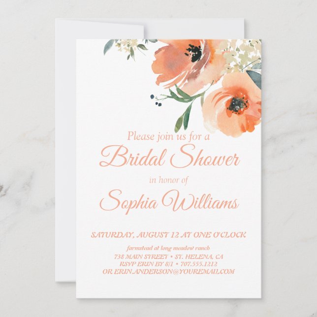 Jardin Floral Pêche | Invitation de douche nuptial (Devant)