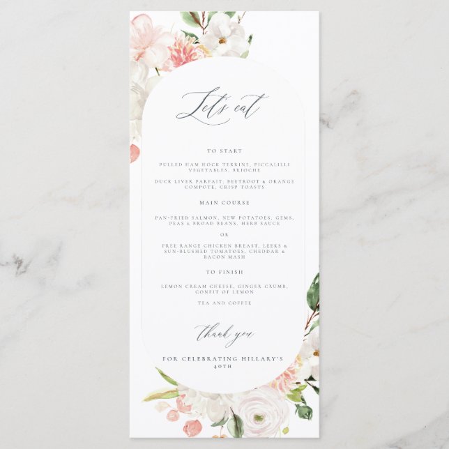 Jardin floral rose 40e anniversaire Menu (Devant)
