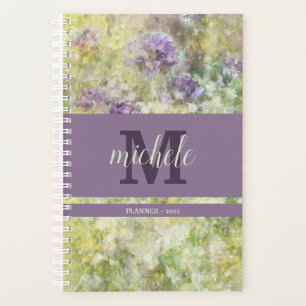 Jardin floral violet élégant Monogrammé