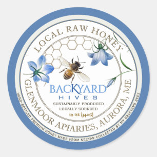 Jardin Hive Apiary Blue Flower Raw Honey Étiquette