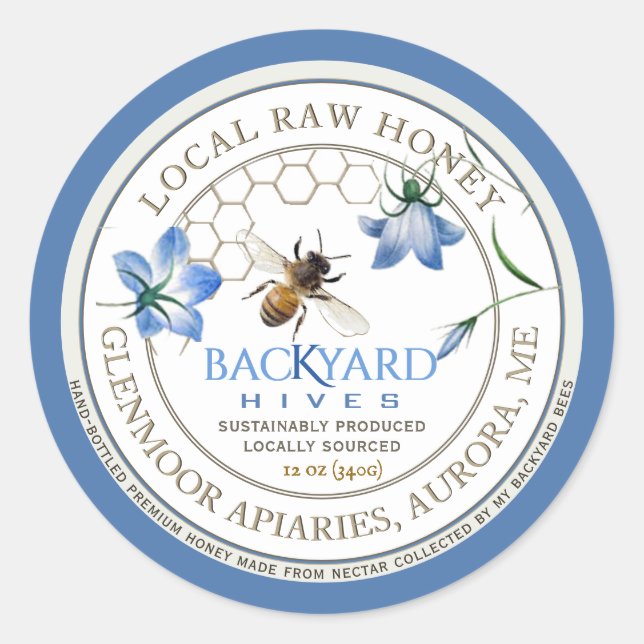 Jardin Hive Apiary Blue Flower Raw Honey Étiquette (Devant)