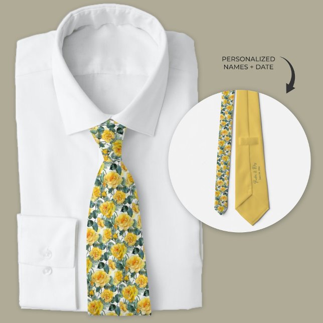 Jardin Jaune Roses Groomsmans Cravate (Yellow rose garden flower necktie for groomsmen keepsake gift.)