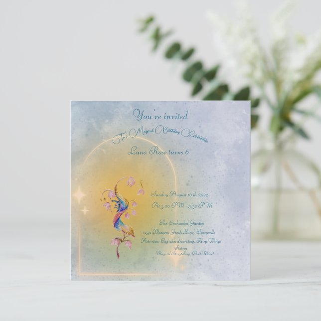 Jardin magique anniversaire plat invitation enfant (Debout devant)