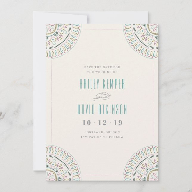 Jardin Mandala Enregistrer la carte Date - Turquoi (Devant)