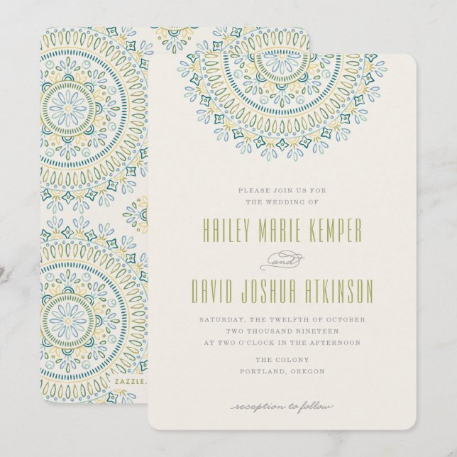 Jardin Mandala Wedding Einladung - Limon (Vorne/Hinten)