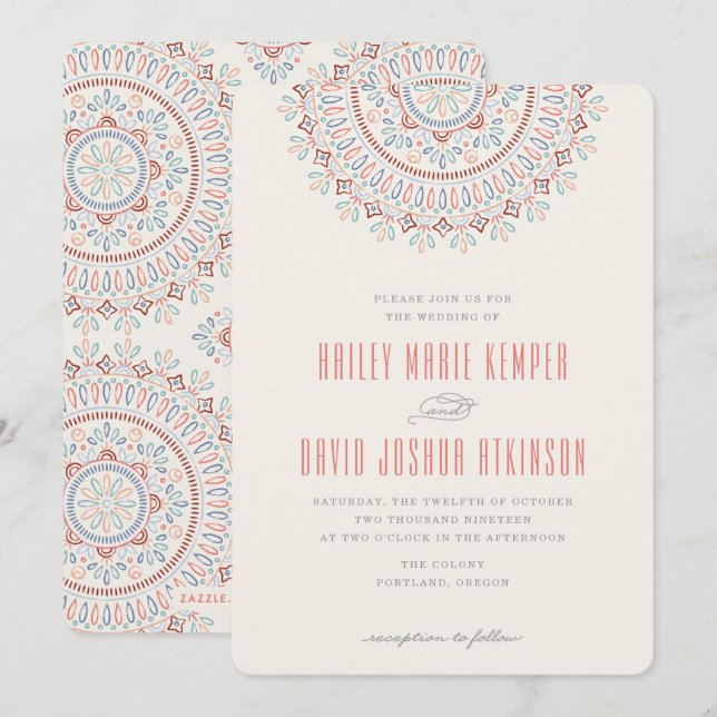 Jardin Mandala Wedding Invitation - Lachs Einladung (Vorne/Hinten)