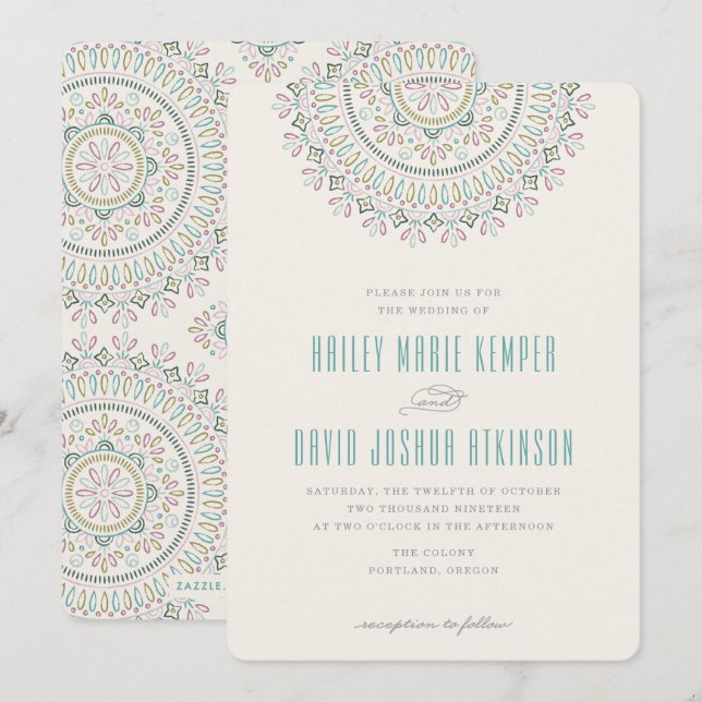Jardin Mandala Wedding Invitation - Türkis Einladung (Vorne/Hinten)