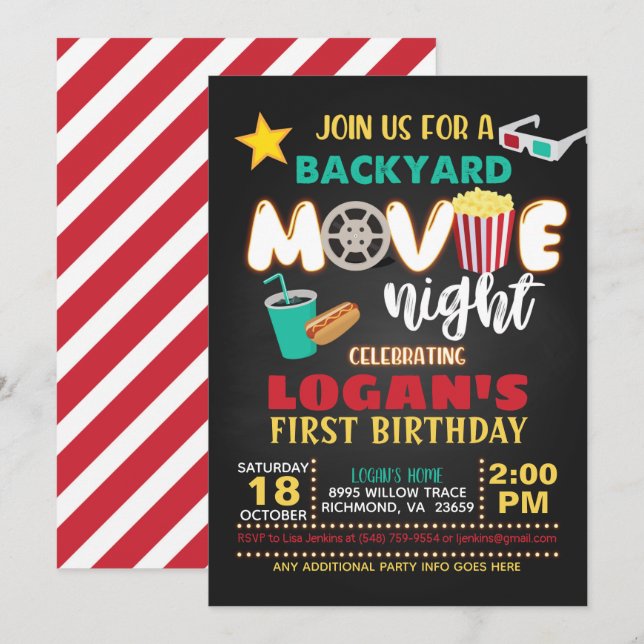 Jardin Movie Nuit Anniversaire Invitation - Turquo (Devant / Derrière)