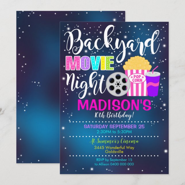 Jardin Movie Nuit Invitation Vidéos Fête (Devant / Derrière)