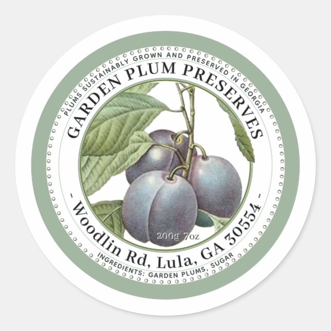 Jardin Plum Préserve Jelly Étiquette (Devant)