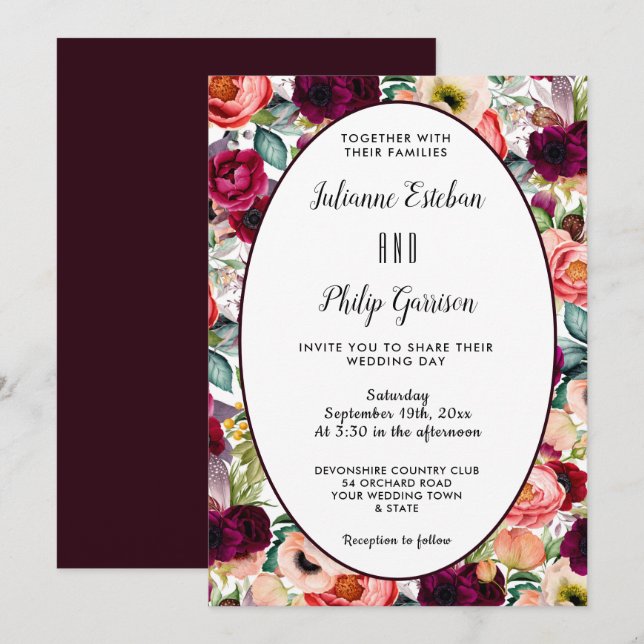 Jardin romantique Faire-part de mariage Décontract (Devant / Derrière)