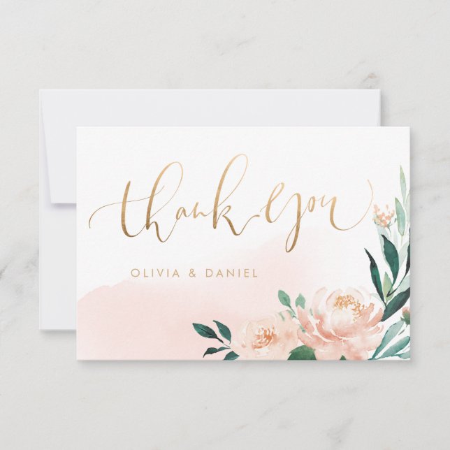 Jardin romantique pêche calligraphie florale merci (Devant)