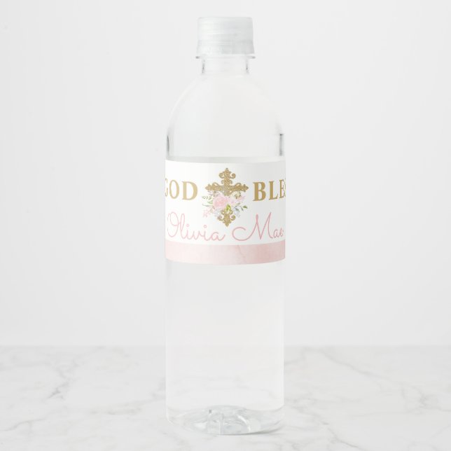 Jardin rose Baptême Bouteille d'eau Étiquettes (Devant)