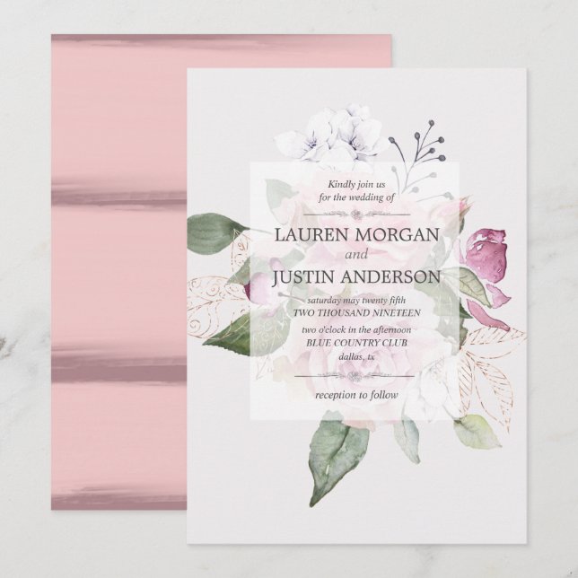 Jardin rose Elégant Faire-part de mariage Floral (Devant / Derrière)