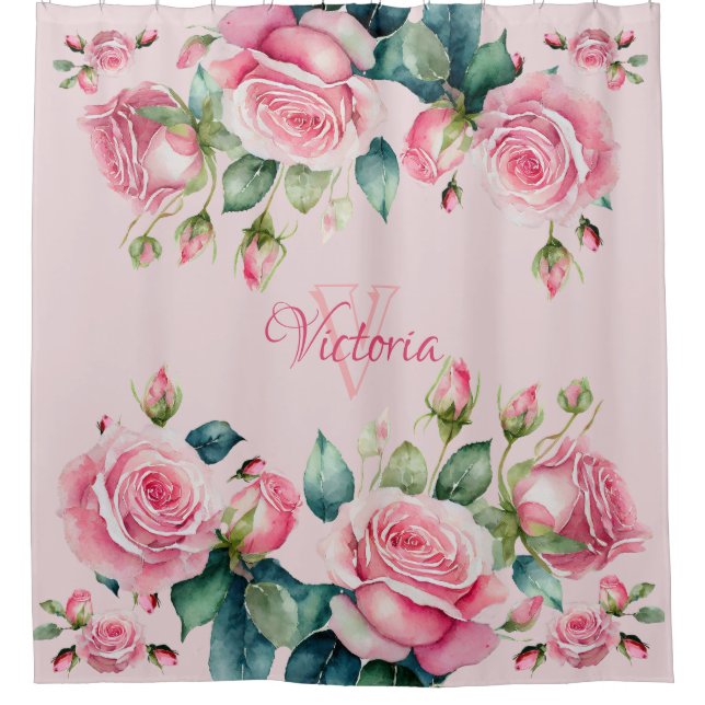 Jardin Rose Whimsical : Rideau de douche rose (Devant)