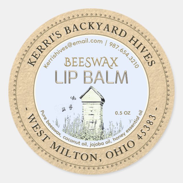 Jardin ruches Beeswax Lip Balm Mini Étiquette Kraf (Devant)