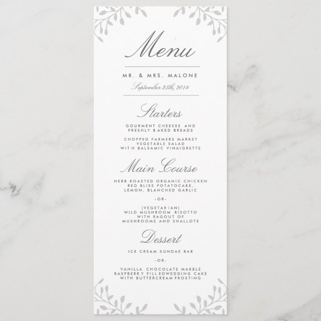 Jardin secret menu de mariage - Gris (Devant)