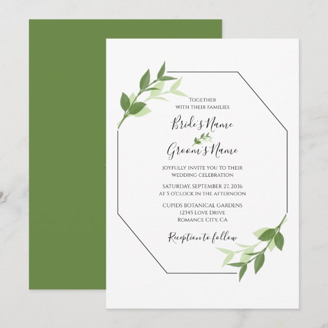 Jardin verdoyant Feuilles Cadre Mariage Invitation (Devant / Derrière)