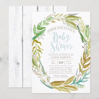 Jardin vert | Invitation Baby shower aquarelle