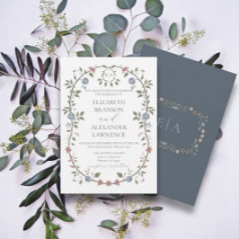 Jardin victorien Dusty Blue Monogram Invitation V2