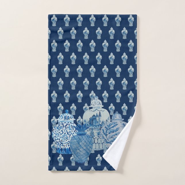 Jardins à gingembre bleu et blanc de la marine (Serviette à main)