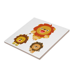 'J'arrive !!' Carreau avec trois mignons lions de 