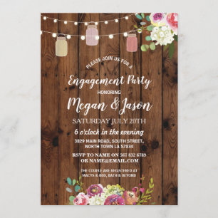 Jars Engagement Party Rustic Wood Floral Einladung