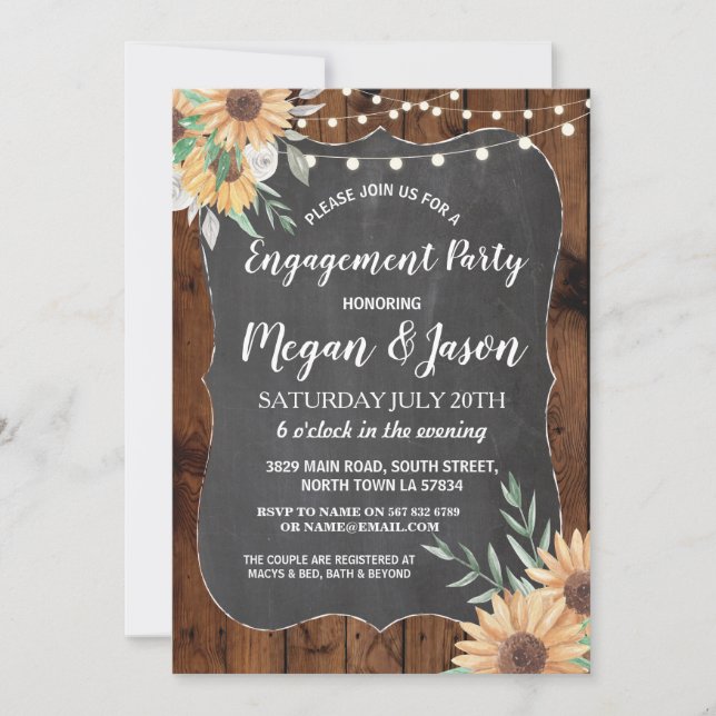 Jars Engagement Party Rustic Wood Sunflower Einlad Einladung (Vorderseite)
