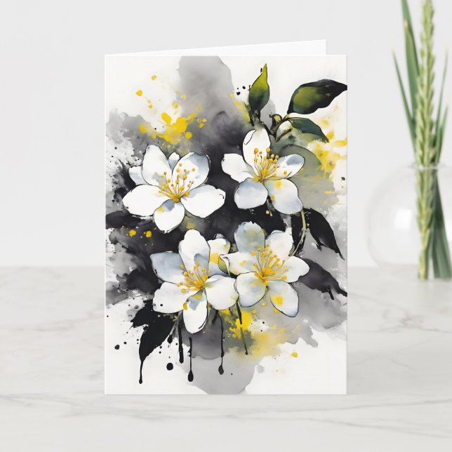 Jasmin - Aquarellblumen Karte (Vorderseite)