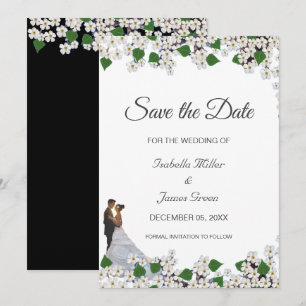 Jasmin auf Schwarz-Weiß-Hochzeit Save the Date Karte