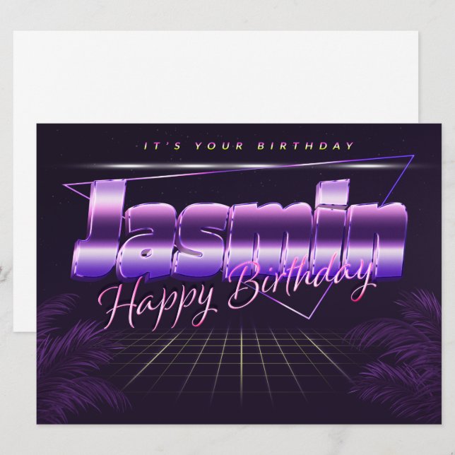 Jasmin Name Vorname lila retro Karte Geburtstag (Vorne/Hinten)