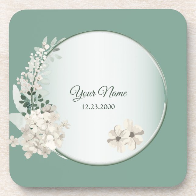 Jasmine Floral Green Geometric Wedding Party Getränkeuntersetzer (Vorderseite)