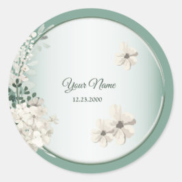 Jasmine Floral Green Geometric Wedding Party Runder Aufkleber