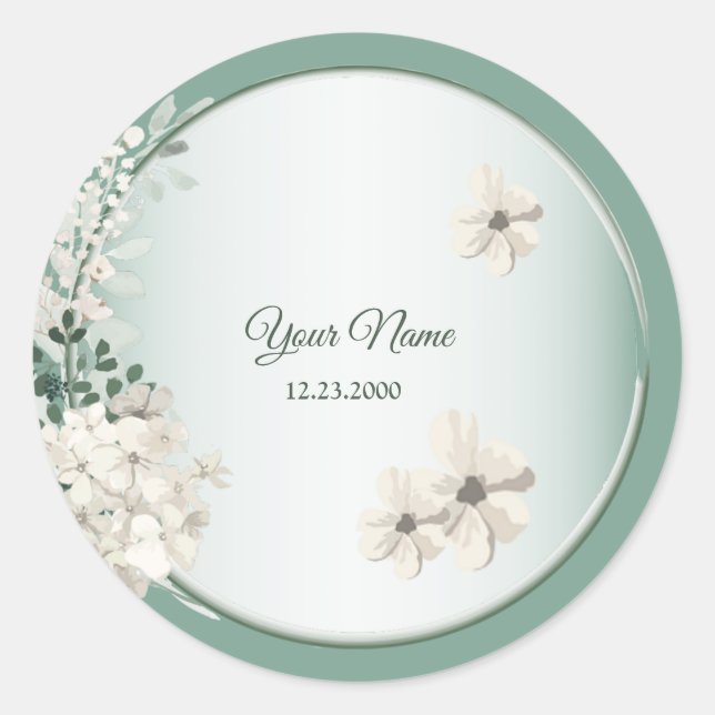 Jasmine Floral Green Geometric Wedding Party Runder Aufkleber (Vorderseite)