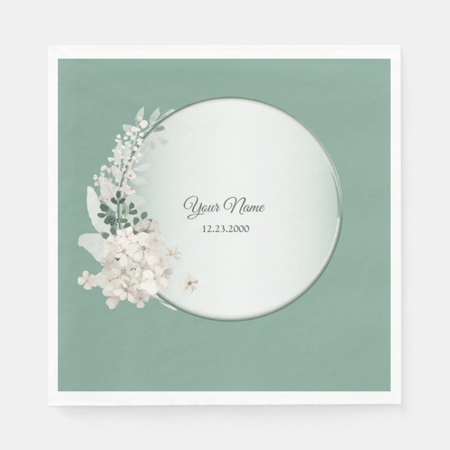 Jasmine Floral Green Geometric Wedding Party Serviette (Vorderseite)