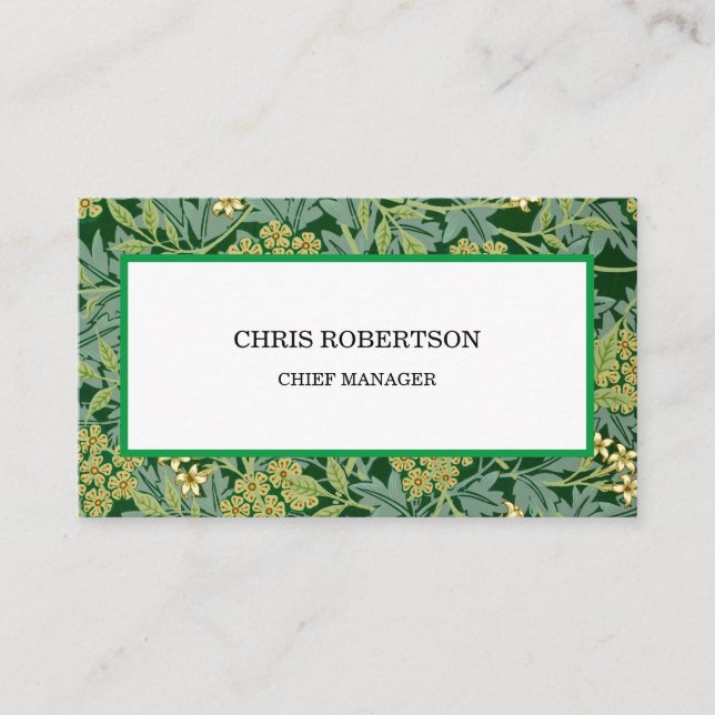 Jasmine Floral Pattern Green White Minimalistisch Visitenkarte (Vorderseite)