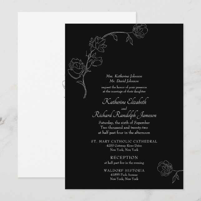 Jasmine Kontur Black Formal Wedding Einladung (Vorne/Hinten)