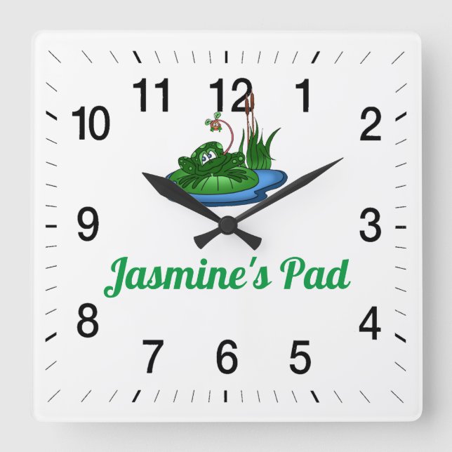 Jasmins Pad Square Wall Clock Quadratische Wanduhr (Vorderseite)