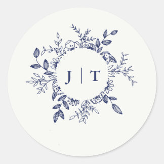 Jasminum Sambac mit Navy Blue Wedding Runder Aufkleber