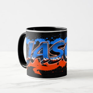 Jason prénom Graffiti blue Tasse orange