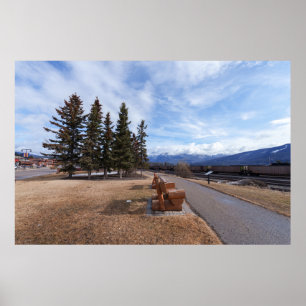 Jasper Alberta Ansicht von Zügen und Schnee begren Poster