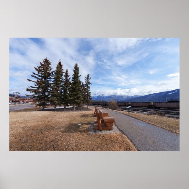 Jasper Alberta Ansicht von Zügen und Schnee begren Poster (Vorne)