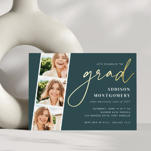 Jasper   Foto Strip Graduation Party Gold Folieneinladung